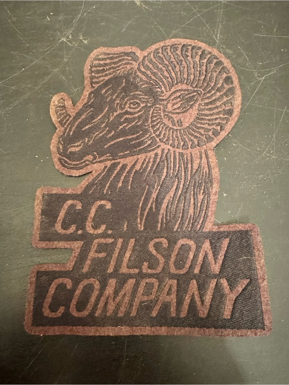 CC Filson Extra Large Embroidered Ram Logo Patch Brown Black 8x6”